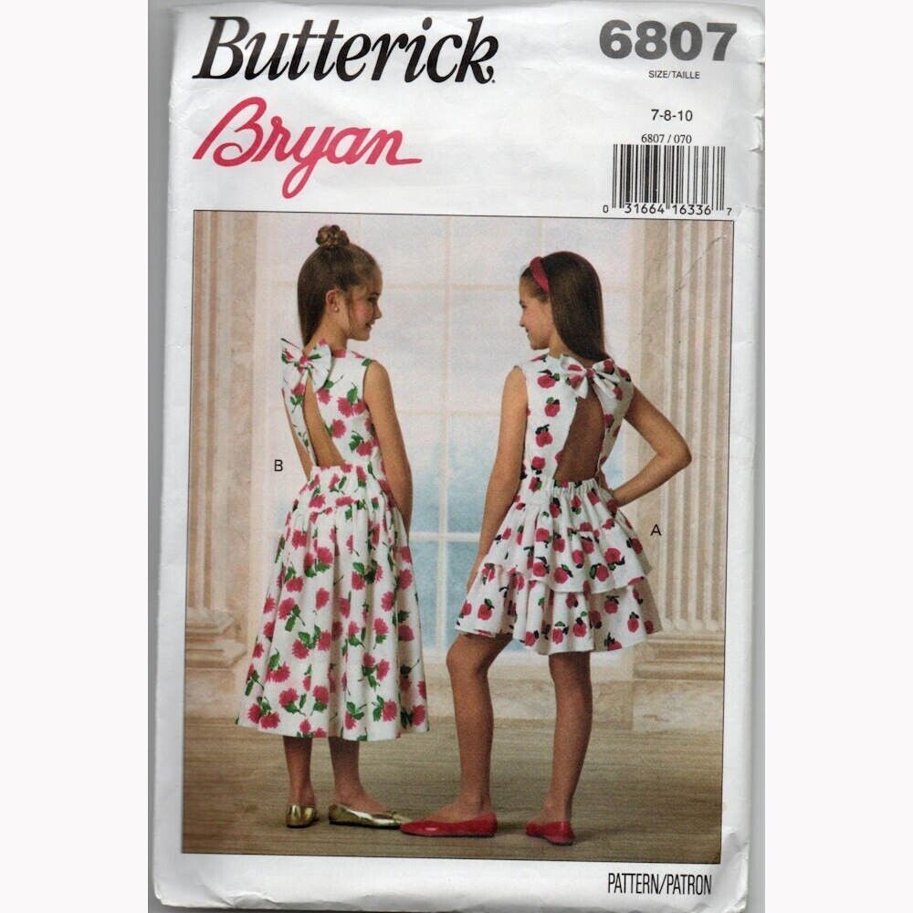 Butterick 6807 Sewing Pattern Cute Girls Dress Short or Midi Bow Back  NEW UNCUT